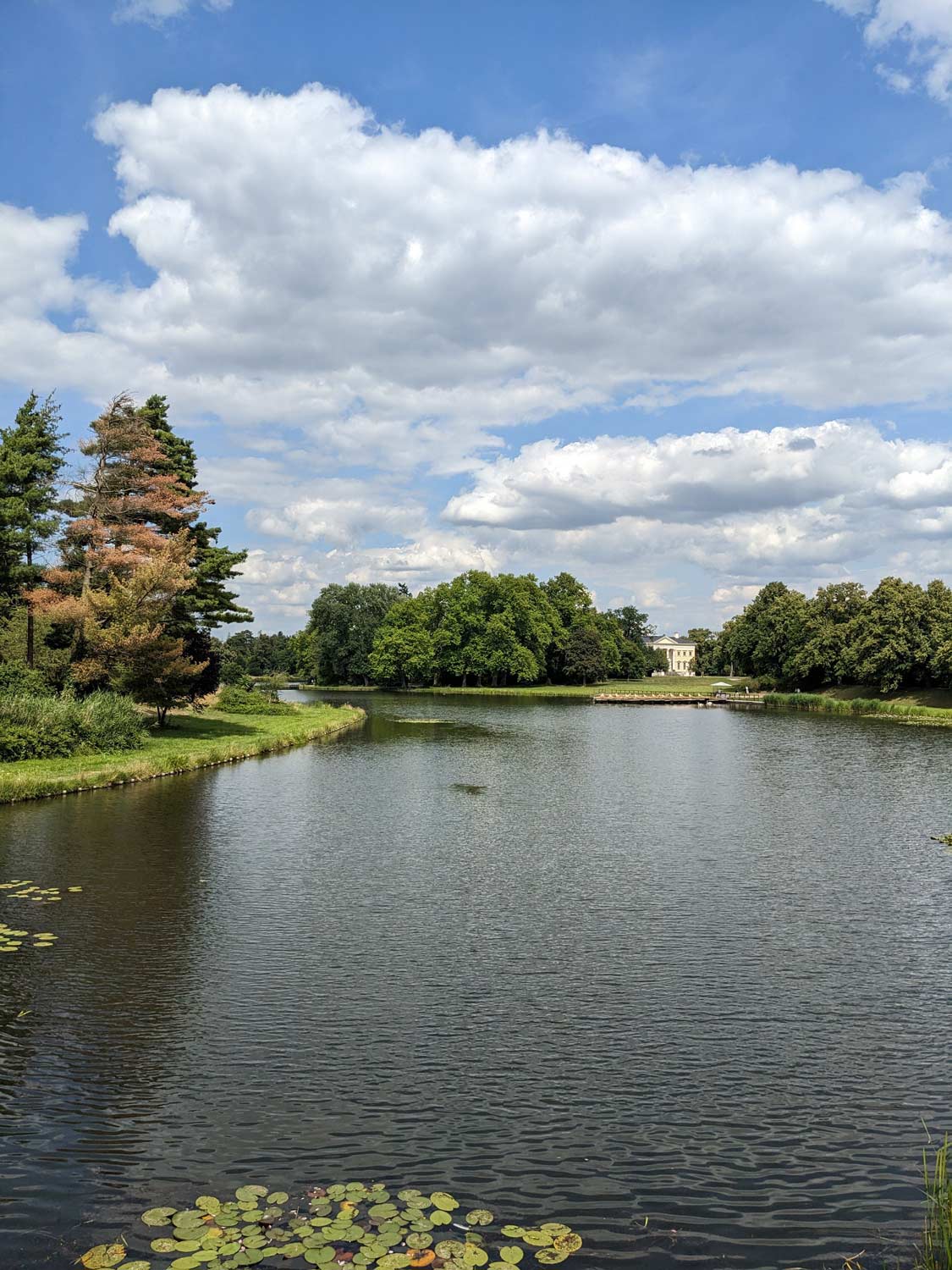 großer See im Gartenreich Dessau-Wörlitz mit Wolen am Himmel